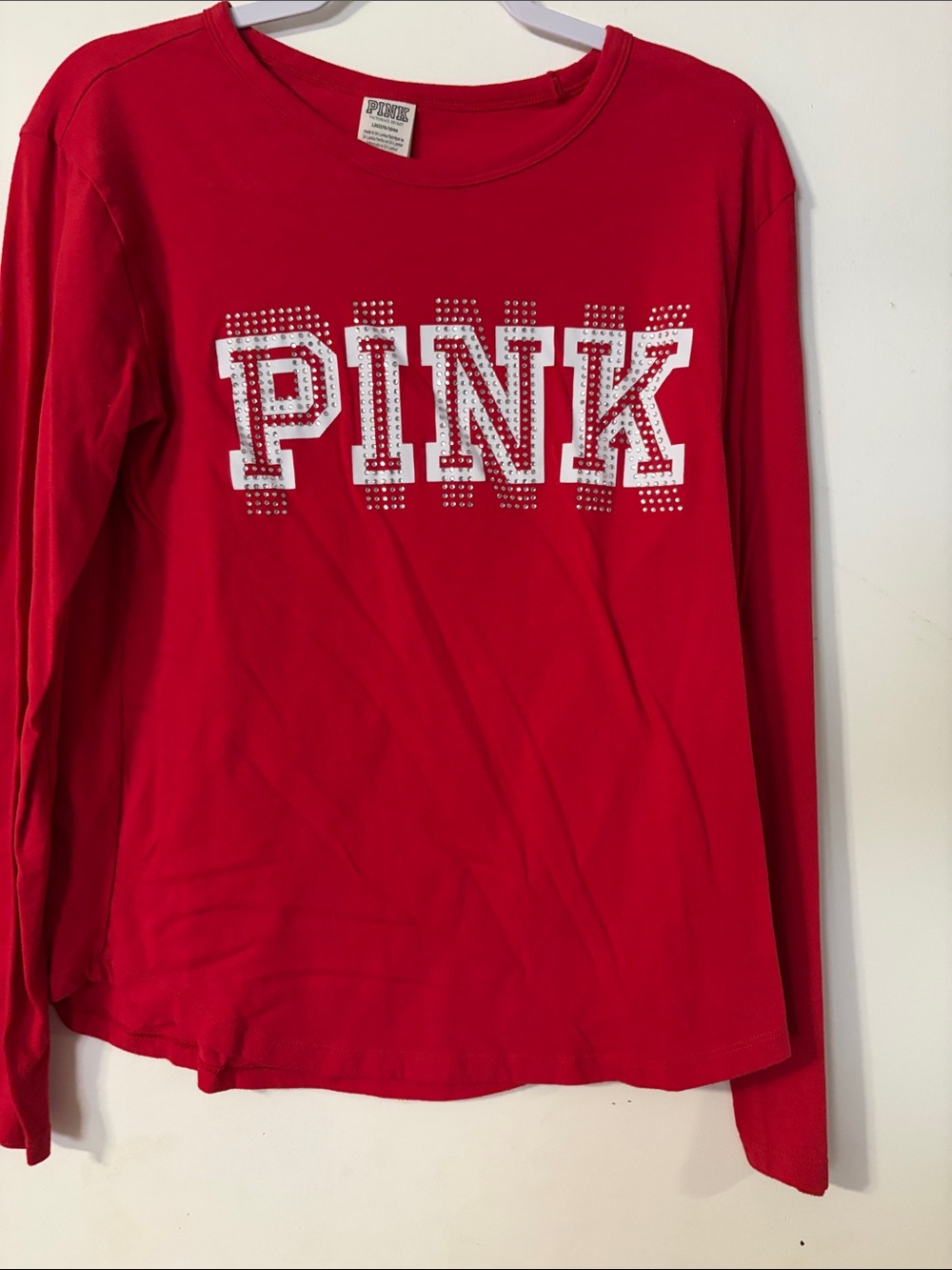 PINK Victoria's Secret Red Long-Sleeve Logo Tee